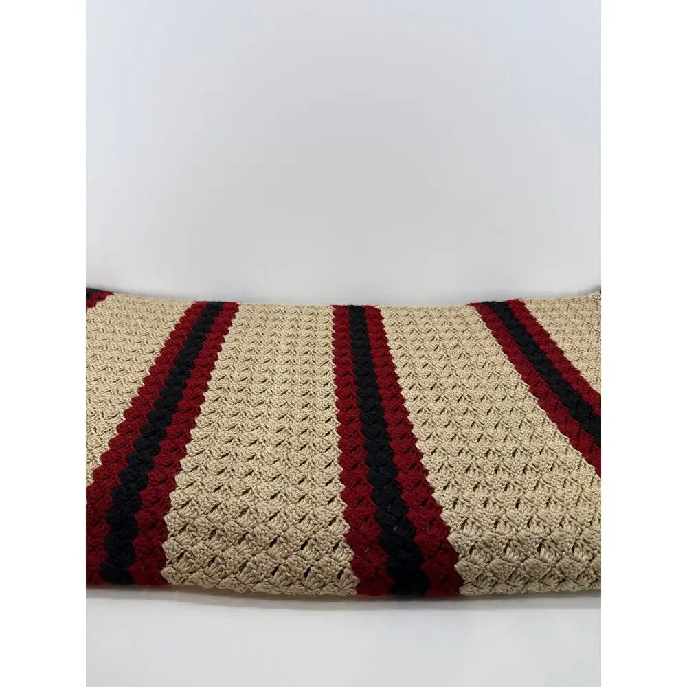 Handmade Crochet Blanket - Heavy Weight - Cream/Red/Black